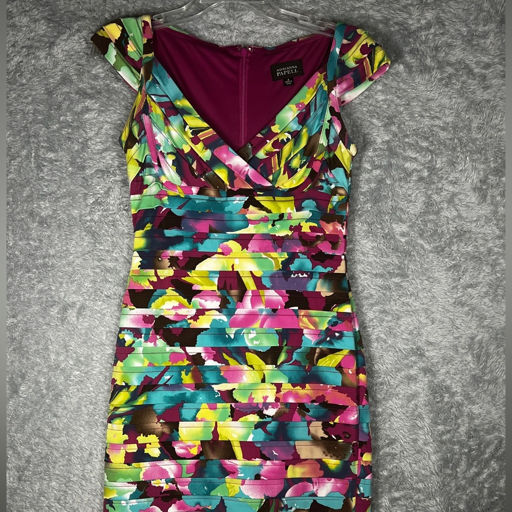 Adrianna Papell Ruched Pink Yellow Bodycon Mini